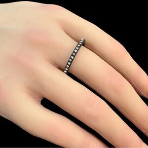 Simple Black Band Ring Sparkling Crystal Inlay Size 10.5